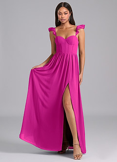 Azazie Denisse Suknie dla druhen Linia A Marszczony Szyfon Do ziemi Sukienka image4