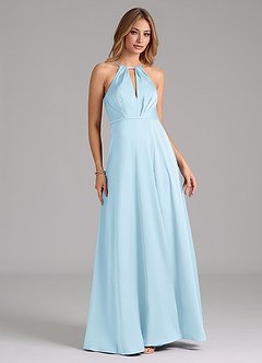 Azazie Evalleen Bridesmaid Dresses Sky Blue A-Line Pleated Stretch Satin Dress image3