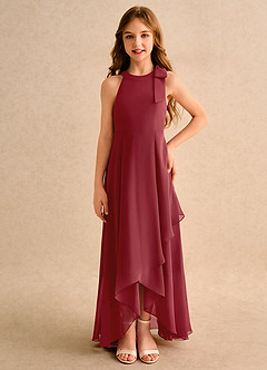 Azazie Boop Girls Formal Flower Girl Dresses Pomegranate A-Line Bow Chiffon Dress image3