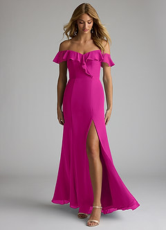 Azazie Sophie Bridesmaid Dresses Fuchsia A-Line Off the Shoulder Chiffon Convertible Dress image1