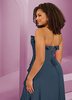 Barbie ♥ Azazie Abiti da Damigella Abito A-Line in Chiffon Scollo a Cuore Blu Nettuno image9