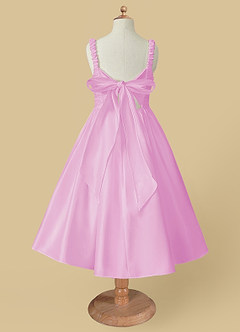 Azazie Cutie Pie vestidos de niña de las flores Vestido de Rosa Caramelo de Satin Mate de Corte En A con Plisado image5