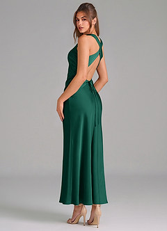 Azazie Evadne Vestidos de damas de honor Vestido de Esmeralda de Satén Elástico de Corte Recto con Plisado image2
