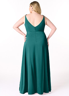Azazie Dalilah Bridesmaid Dresses Peacock A-Line V-Neck Pleated Stretch Satin Dress image7