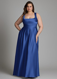 Azazie Azaria Vestidos de madrinha de casamento Vestido Royal Blue de Cetim elástico de Linha A com Corpete image7