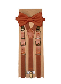 front Matching Matte Satin Pre-Tied Bow Tie & Suspenders Set