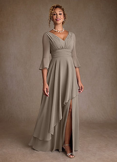 Azazie Eire Mother of the Bride Dresses Taupe A-Line Pleated Chiffon Dress image1