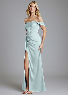 Azazie Amyra Bridesmaid Dresses Mist Mermaid Off the Shoulder Stretch Satin Convertible Dress image6