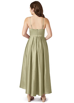 Azazie Jemima Junior Pistachio A-Line with Pockets Stretch Satin Dress image2