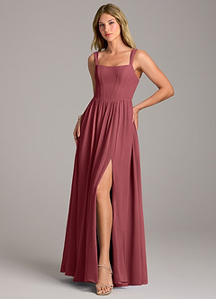 Azazie Rosaline Abiti da Damigella Abito A-Line in Chiffon Spacco Laterale Merlot image3