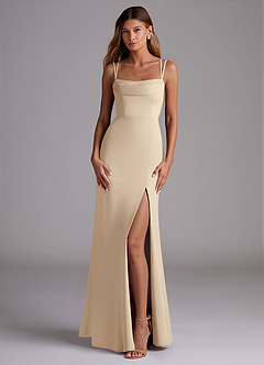 Azazie Callan Bridesmaid Dresses Champagne Mermaid Pleated Chiffon Convertible Dress image3