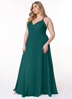 Azazie Davis Bridesmaid Dresses Peacock A-Line V-Neck Chiffon Dress image9
