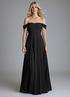 Azazie Seriana Brudtärnklänningar Klä av A-Linje i Chiffong Av axeln Svart image5