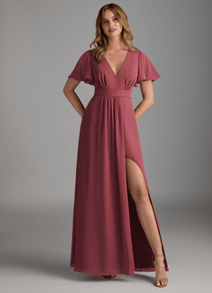 Azazie Zaniah Robes de demoiselle d'honneur Robe Trapèze en Mousseline de soie Merlot image1