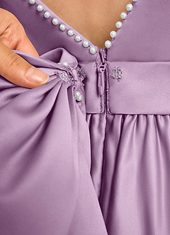 Azazie Dumpling Flower Girl Dresses Wisteria A-Line Bow Matte Satin Dress image7