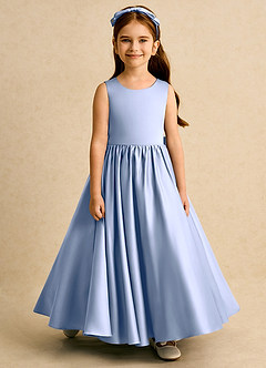 Azazie Nellia Flower Girl Dresses Ice A-Line Bow Matte Satin Dress image5