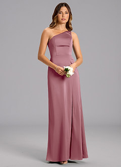 Azazie Phaedra Bridesmaid Dresses Vintage Mauve A-Line One Shoulder Stretch Satin Dress image4
