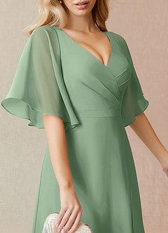 Azazie Cierra Robes de demoiselle d'honneur Robe Trapèze en Mousseline de soie Col en V Matcha image7