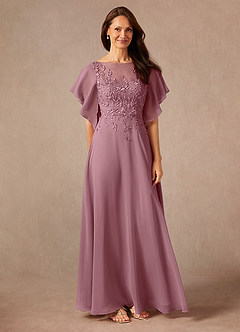 Azazie Faviola Mother of the Bride Dresses Vintage Mauve A-Line Boatneck sequins Chiffon Dress image3