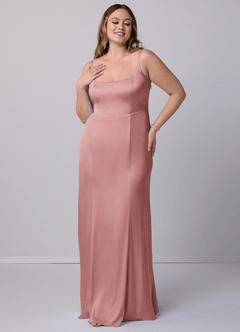 Barbie ♥ Azazie Bridesmaid Dresses Dusty Rose Mermaid Bow Stretch Satin Dress image8