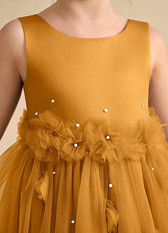 Azazie Lux Flower Girl Dresses Butterscotch A-Line Beaded Tulle Dress image7