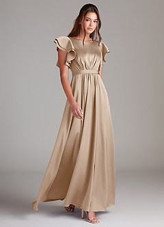 Azazie Daphne Modest Bridesmaid Dresses A-Line Ruched Stretch Satin Floor-Length Dress image3