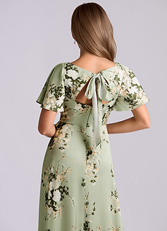 Azazie Kimber Bridesmaid Dresses Floral Vines A-Line Ruched Stretch Satin Dress image2