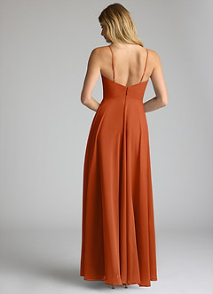 Azazie Akita Vestidos de damas de honor Vestido de Naranja Quemada de Gasa de Corte en A image4