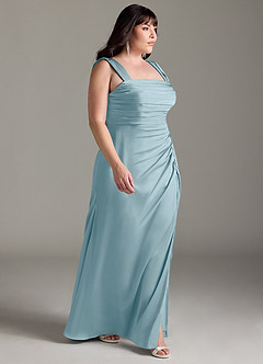 Azazie Jesaphine Bridesmaid Dresses Moody Blue Sheath Bow Stretch Satin Dress image10