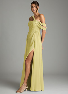 Azazie Kassandra Bridesmaid Dresses Lemon Sorbet A-Line Off the Shoulder Chiffon Dress image4