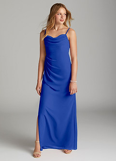 Azazie Mai Junior Royal Blue Sheath Pleated Chiffon Dress image3