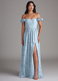Azazie Autumn Bridesmaid Dresses Sky Blue A-Line Off the Shoulder Floral Burnout Convertible Dress image5