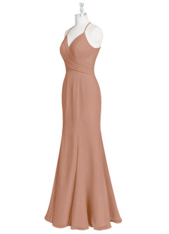 Azazie Carolina Bridesmaid Dresses Champagne Rose Mermaid Ruched Chiffon Dress image8