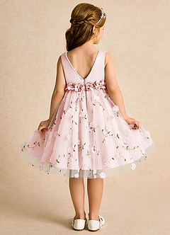 Azazie Starri Robe Demoiselle D'honneur Fillette Robe Princesse en Mat Satiné Perlé Rose Pâle image6
