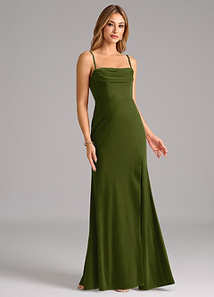 Azazie Saige Bridesmaid Dresses Olive Sheath Off the Shoulder Velvet Convertible Dress image5