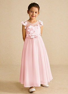 Azazie Arlo Robe Demoiselle D'honneur Fillette Robe Trapèze en Mousseline de soie Arc Rose Pâle image4
