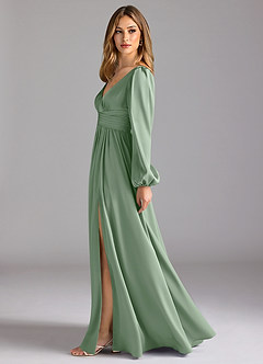Azazie Norah Brautjungfernkleider A-Linie Stretch-Satin Kleid Matcha image4