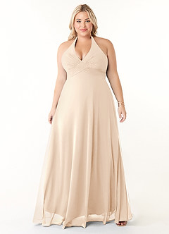 Azazie Tessie Robes de demoiselle d'honneur Robe Trapèze en Mousseline de soie Col V plissé Albâtre Blanc image6