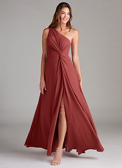 Azazie Brooke Robes de demoiselle d'honneur Robe Trapèze en Mousseline de soie Asymétrique Terracotta image3