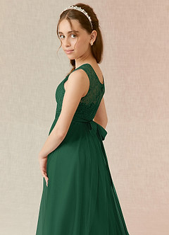 Azazie Georgette Junior Dark Green A-Line Lace Tulle Dress image6