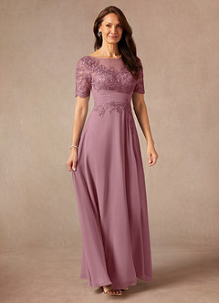 Azazie Raissa Mother of the Bride Dresses Vintage Mauve A-Line Lace Chiffon Dress image6