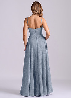 Azazie Elle Jurken voor bruidsmeisjes Jurk van Bloemen Burn-out met A-Lijn Geplooid Stoffig Blauw image2