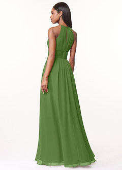 Azazie Bonnie Bridesmaid Dresses Basil A-Line Keyhole Ruched Chiffon Dress image2