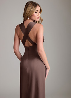 Azazie Cemion Bridesmaid Dresses Ganache A-Line Stretch Satin Dress image2