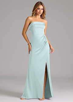 Azazie Aretha Bridesmaid Dresses Sea Glass A-Line Strapless Stretch Satin Convertible Dress image4