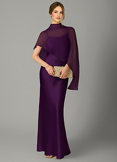 Azazie Jaleesa Bridesmaid Dresses Grape A-Line High Neck Stretch Satin Dress image5