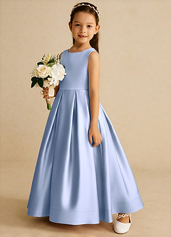 Azazie Cailee Flower Girl Dresses Ice Ball-Gown Pleated Matte Satin Dress image2