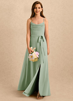 Azazie Jasslyn Girls Formal Blomsterpigekjoler A-Line Plisseret Chiffon Gulv-længde Kjole image1
