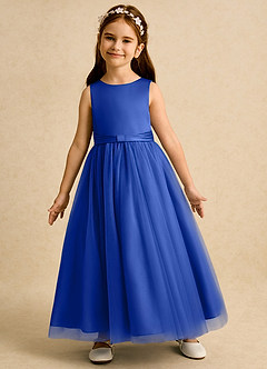 Azazie Lior Flower Girl Dresses Royal Blue Ball-Gown Pleated Tulle Dress image4