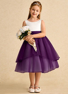 Azazie Rene vestidos de niña de las flores Vestido de Marfil Uva de Tul de Corte En A con Lazo image3